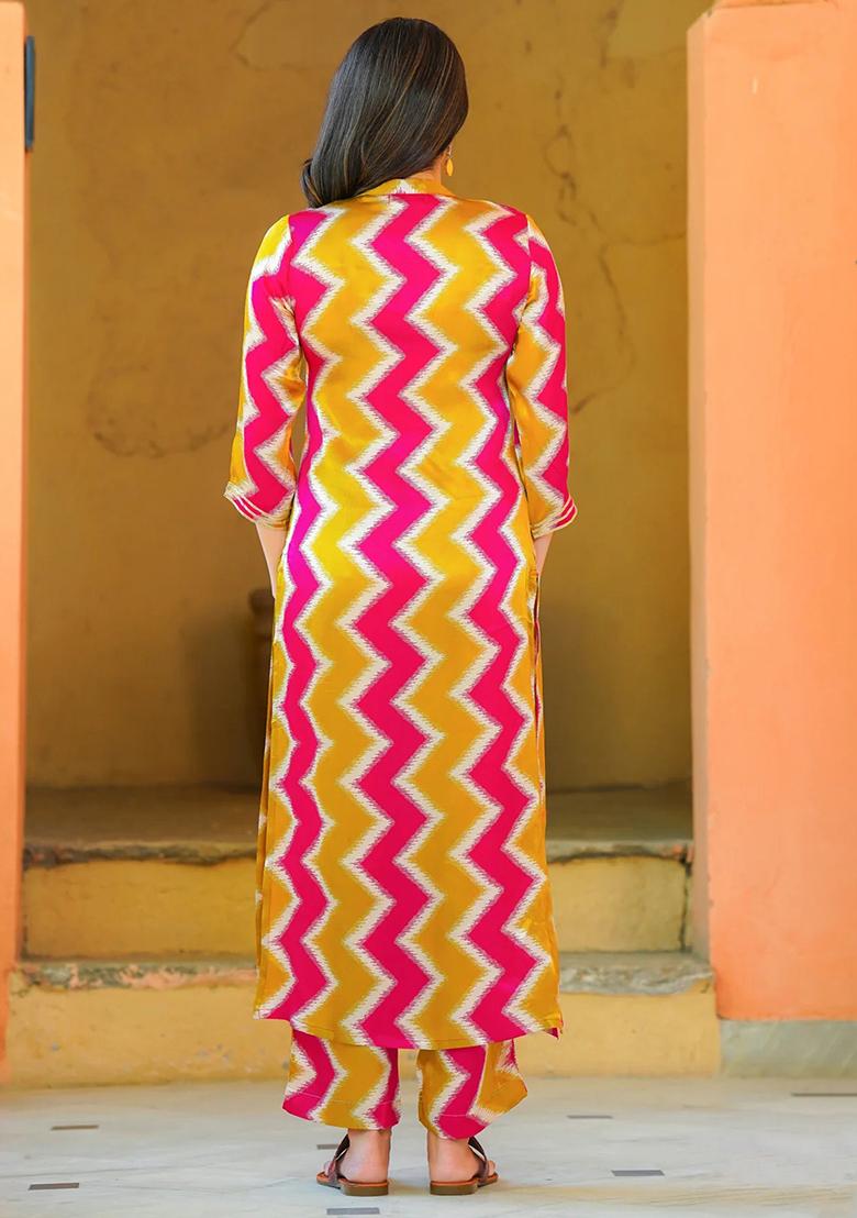 Multicolor Abstract Print Art Silk Kurta Set