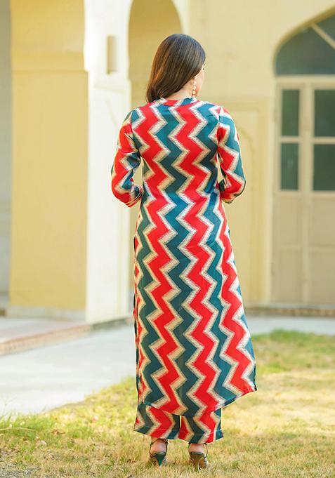 Multicolor Abstract Print Art Silk Kurta Set