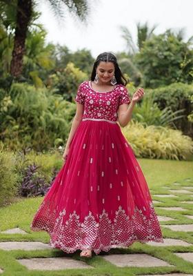 Pink Sequin Zari Embroidered Faux Blooming Anarkali Kurta