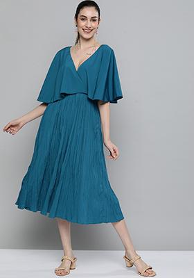 Teal Solid Crepe Dress