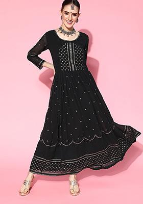 Black Sequin Embroidered Georgette Anarkali Kurta