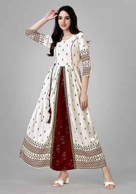 White Embroidered Liva Anarkali Kurta