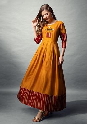 Mustard Embroidered Viscose Rayon Anarkali Kurta