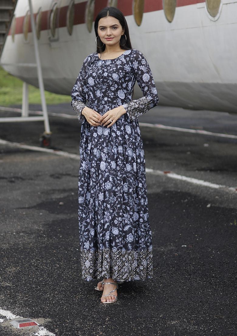 Black Sequin Zari Embroidered Faux Georgette Anarkali Kurta