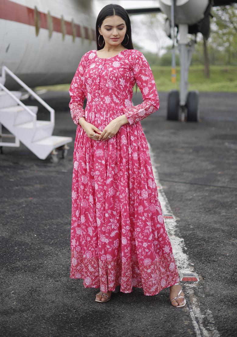 Red And Pink Sequin Zari Embroidered Faux Georgette Anarkali Kurta