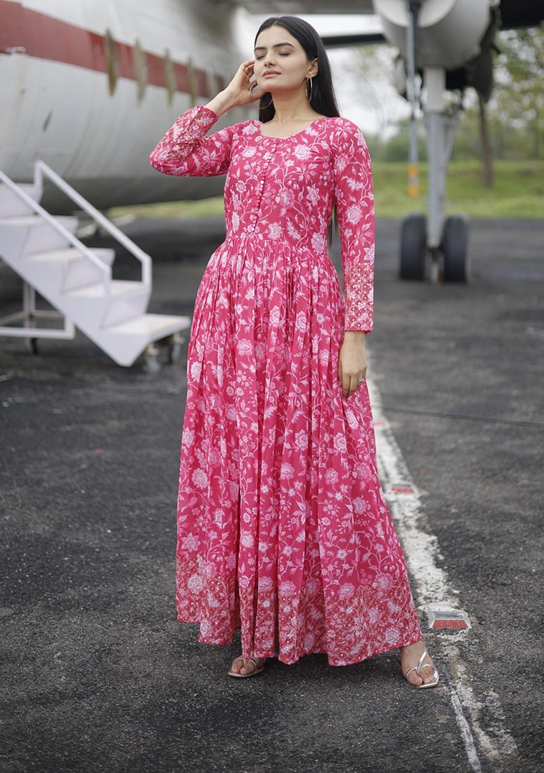 Red And Pink Sequin Zari Embroidered Faux Georgette Anarkali Kurta