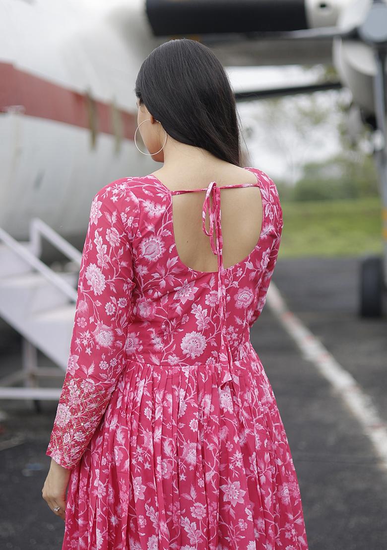 Red And Pink Sequin Zari Embroidered Faux Georgette Anarkali Kurta