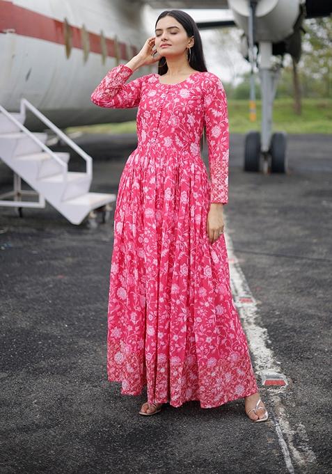 Red And Pink Sequin Zari Embroidered Faux Georgette Anarkali Kurta