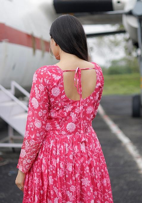 Red And Pink Sequin Zari Embroidered Faux Georgette Anarkali Kurta