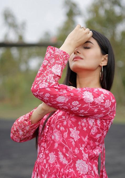 Red And Pink Sequin Zari Embroidered Faux Georgette Anarkali Kurta