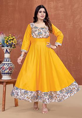 Yellow Printed Rayon Kurta