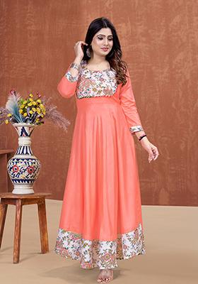 Orange Printed Rayon Kurta