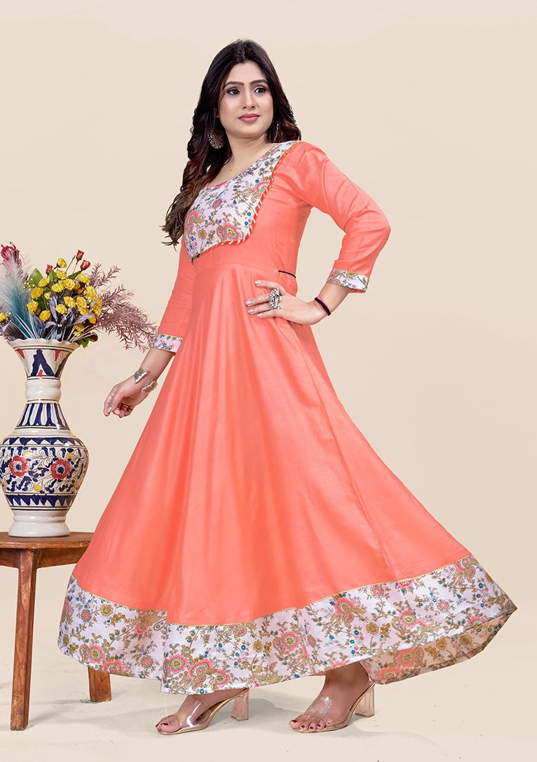 Orange Printed Rayon Kurta