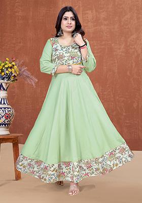 Green Printed Rayon Kurta