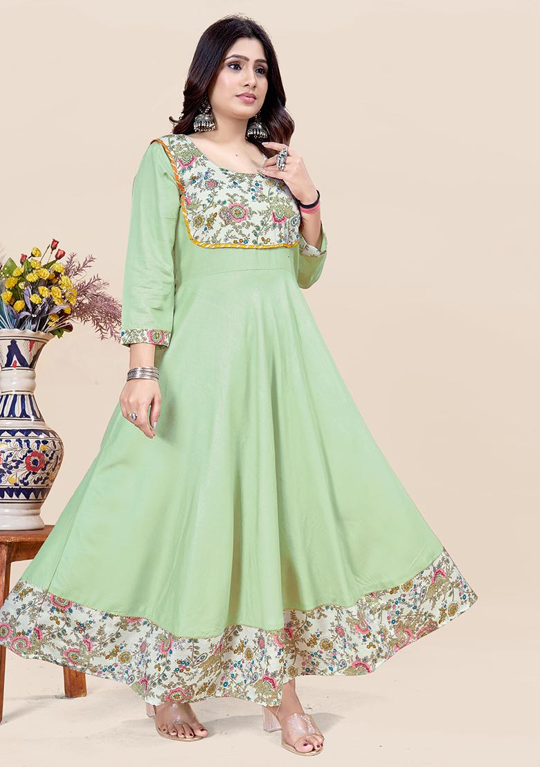 Green Printed Rayon Kurta
