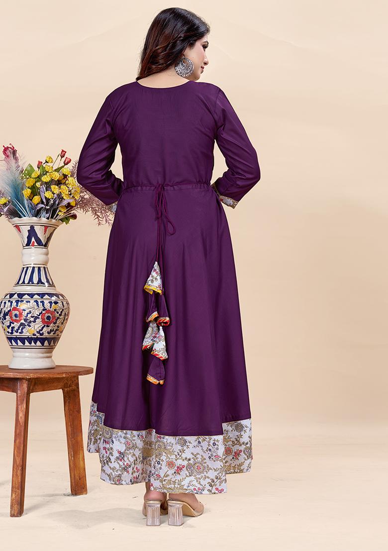 Wine Printed Rayon Kurta