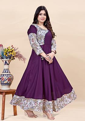 Wine Printed Rayon Kurta