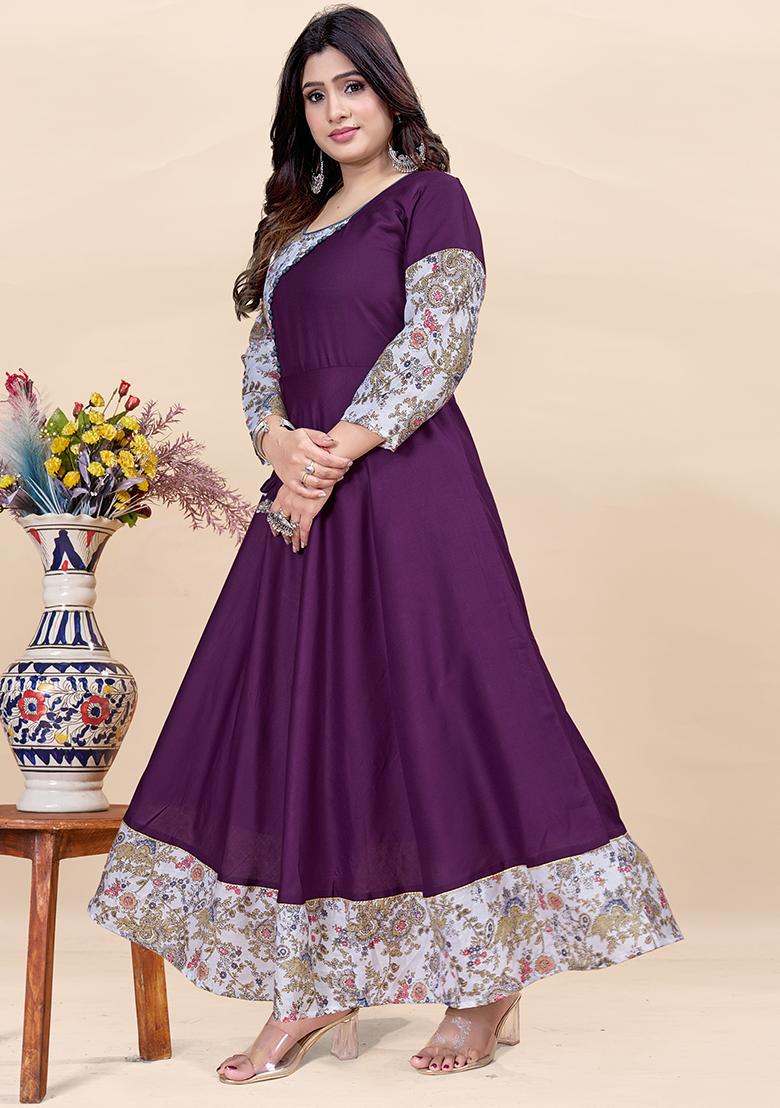 Wine Printed Rayon Kurta