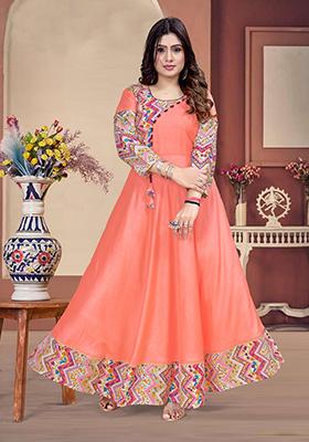 Orange Printed Rayon Kurta