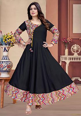 Black Printed Rayon Kurta