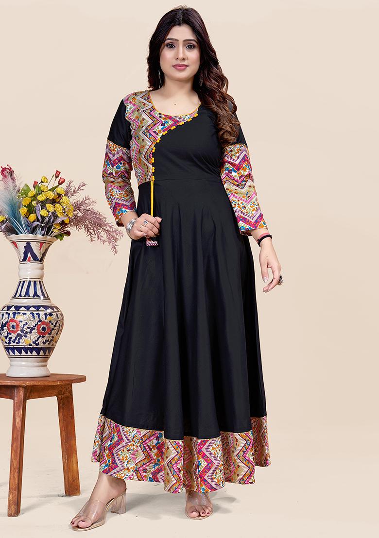 Black Printed Rayon Kurta
