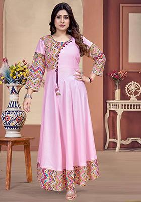 Pink Printed Rayon Kurta