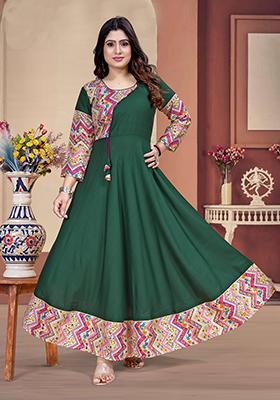 Green Printed Rayon Kurta