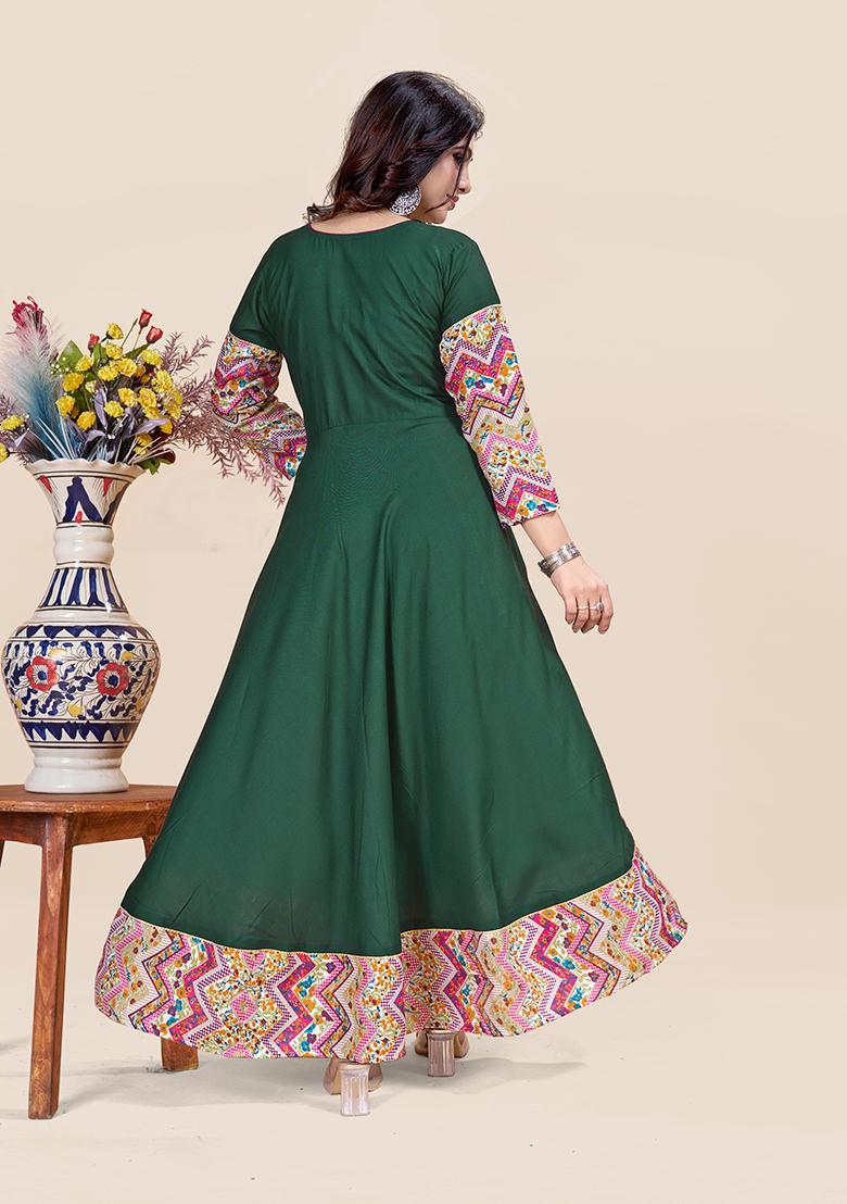 Green Printed Rayon Kurta
