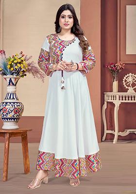 White Printed Rayon Kurta