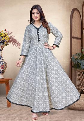 Grey Printed Rayon Kurta