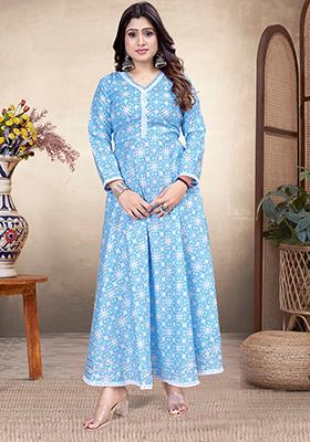 Sky Blue Printed Rayon Kurta