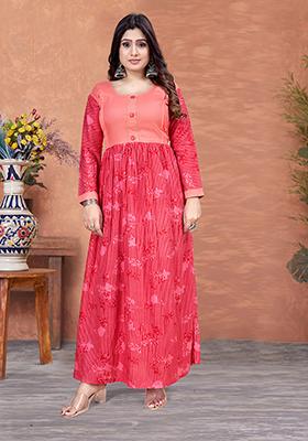 Pink Printed Rayon Kurta