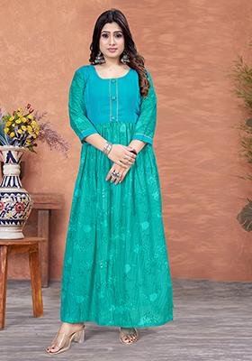 Aqua Blue Printed Rayon Kurta