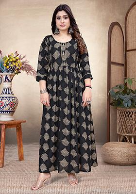 Black Printed Rayon Kurta