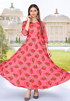 Dark Pink Printed Rayon Kurta