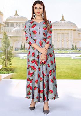 Dark Grey Printed Rayon Kurta