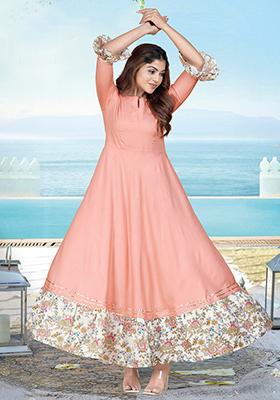 Orange Printed Rayon Kurta