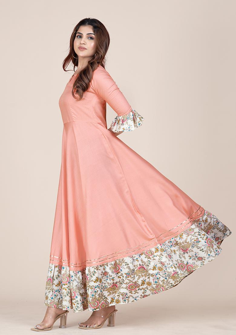 Orange Printed Rayon Kurta