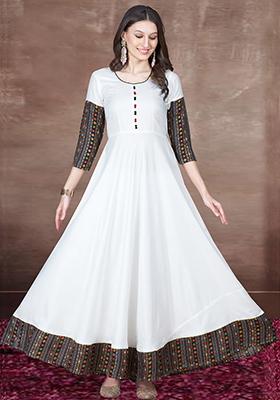 White Printed Rayon Kurta