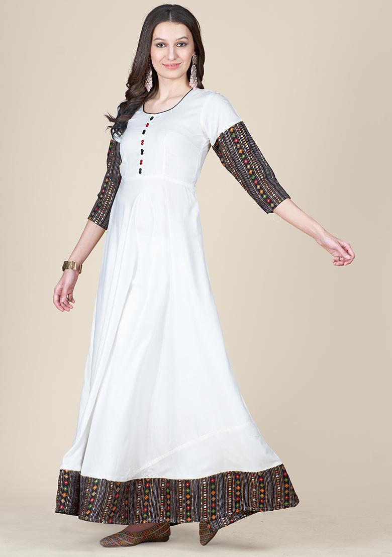 White Printed Rayon Kurta