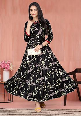 Black Printed Rayon Kurta