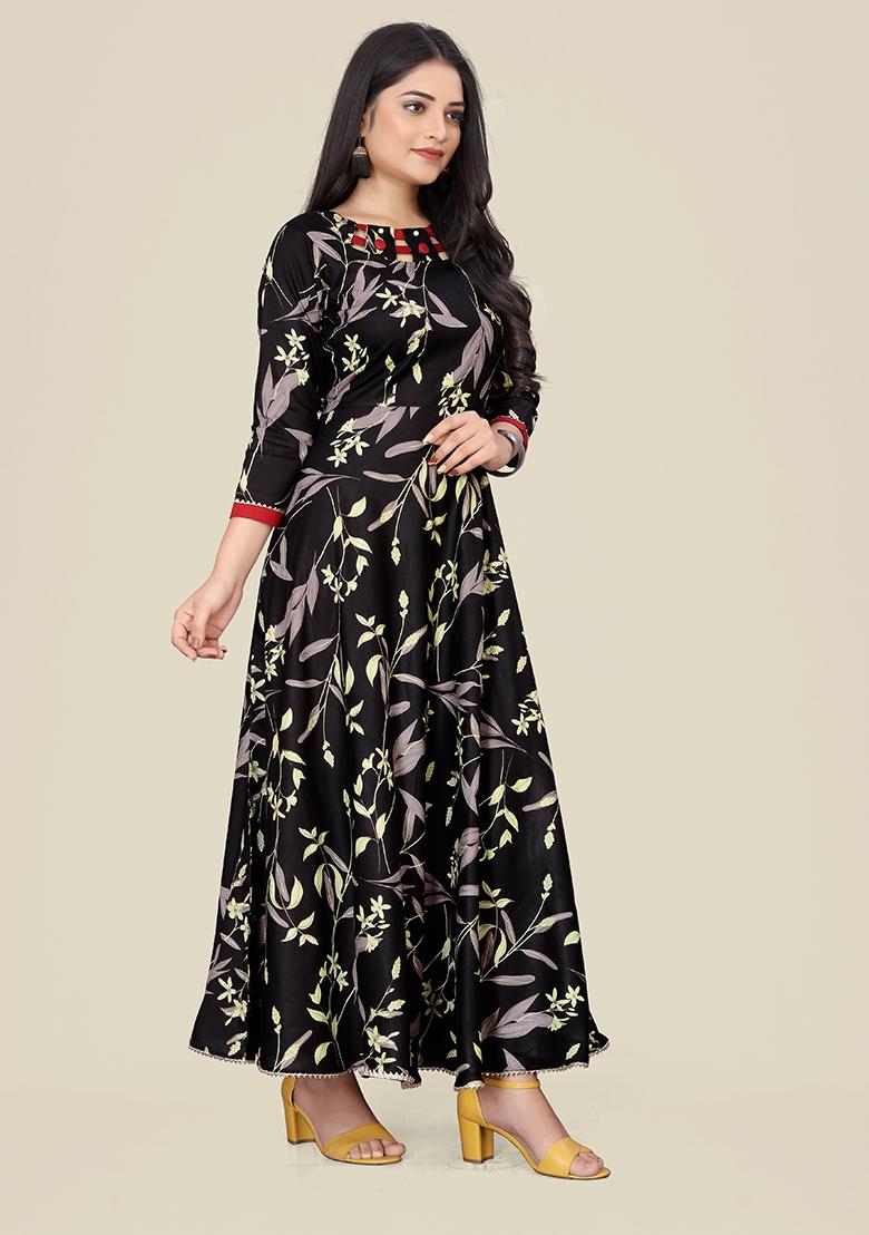 Black Printed Rayon Kurta