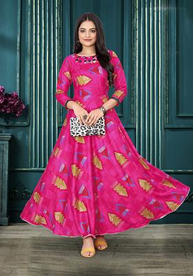 Pink Printed Rayon Kurta