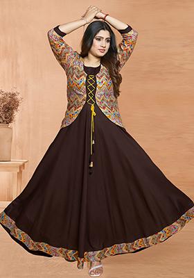 Maroon Printed Rayon Anarkali Set