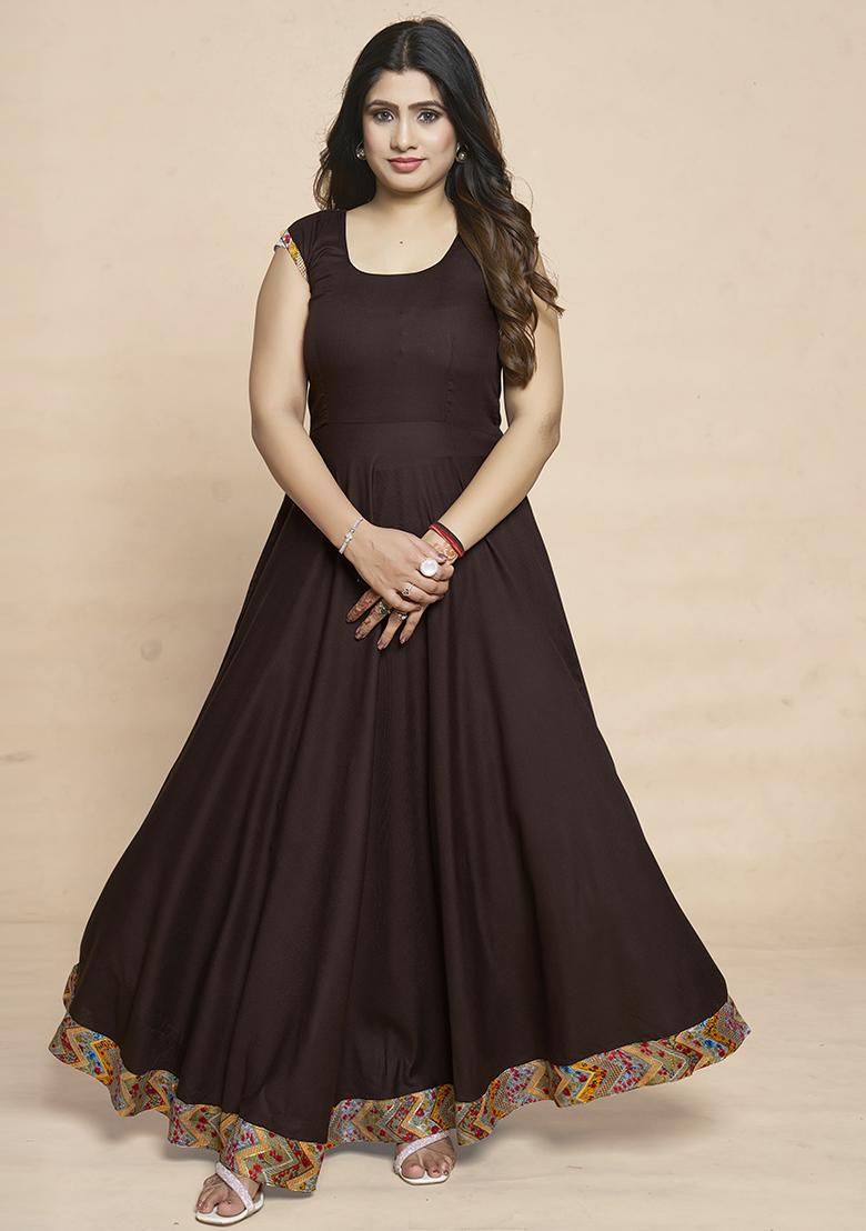 Maroon Printed Rayon Anarkali Set