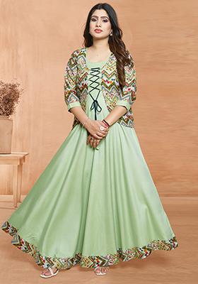 Green Printed Rayon Anarkali Set