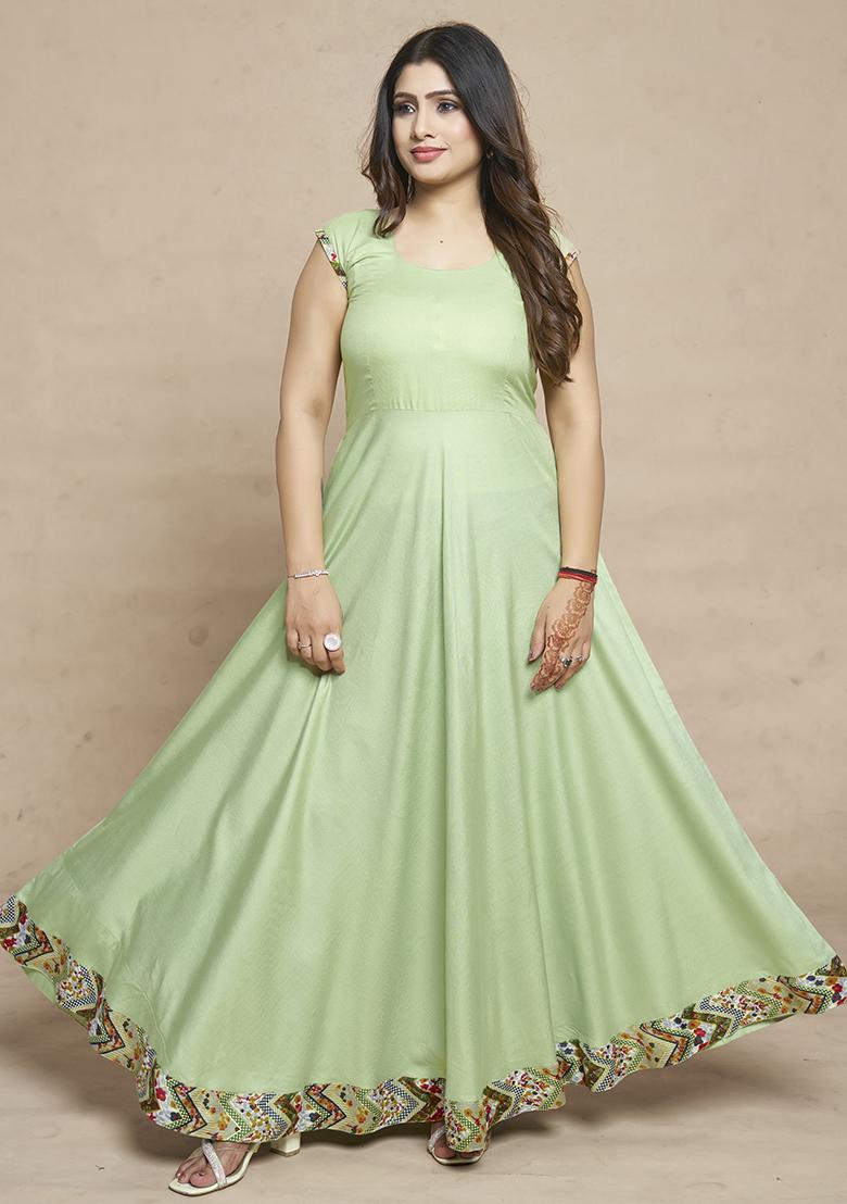 Green Printed Rayon Anarkali Set