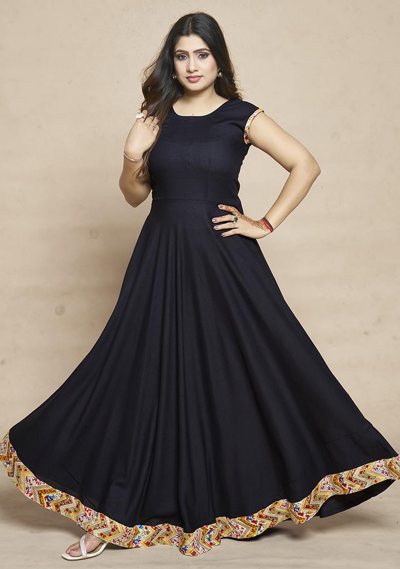 Black Printed Rayon Anarkali Set