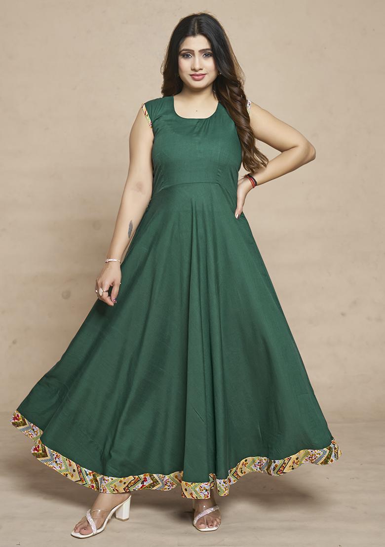 Green Printed Rayon Anarkali Set