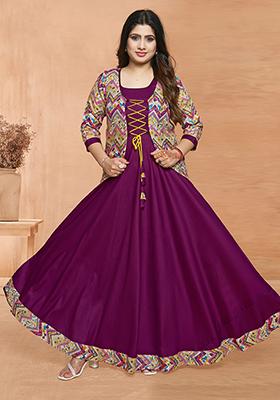 Wine Printed Rayon Anarkali Set